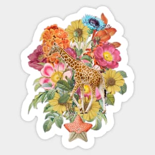 Giraffe with Vintage Flower Bouquet Sticker